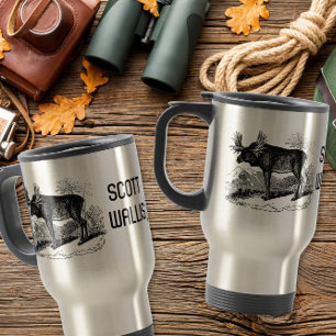 Personalised illustrated Moose hunter Christmas Travel Mug