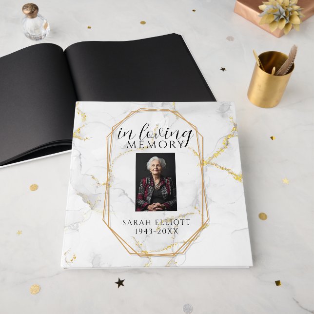 Personalised In Loving Memory Photo  marble Guest Book (Front Open)