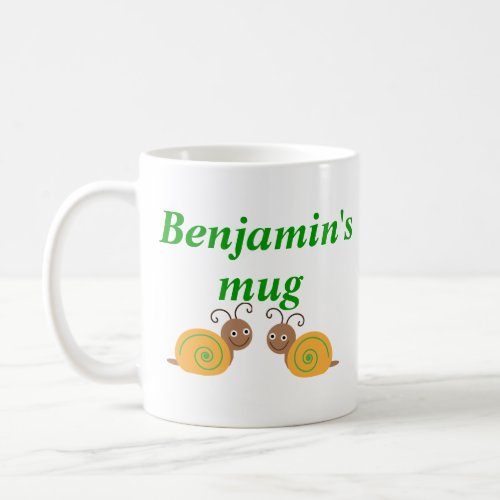 Personalised initial B and name fun snail kids mug