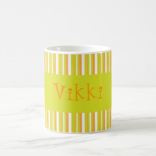 Personalised initial V girls name stripes mug