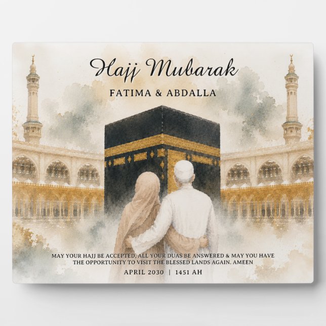 Personalised Islamic Couples Gift, Hajj Mubarak  Plaque (Front)