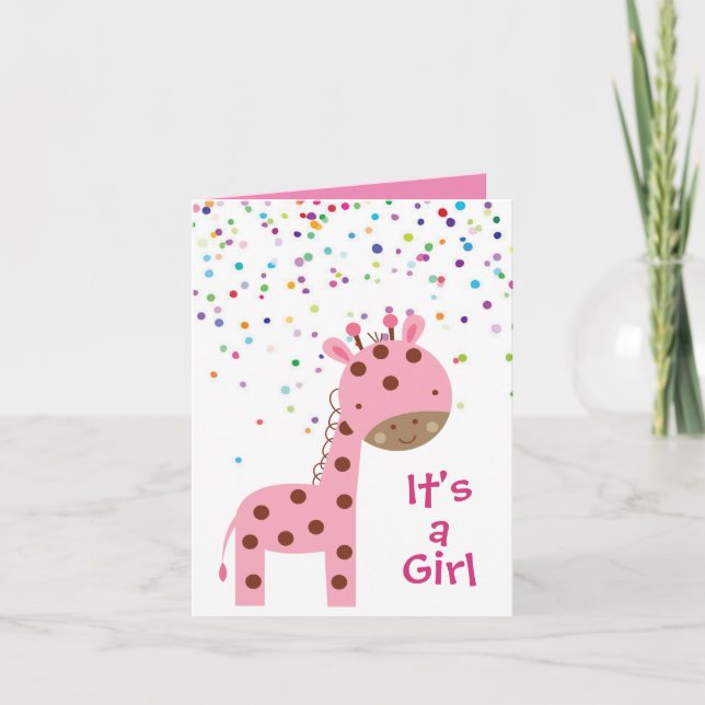 Personalised It's a Girl Card - Giraffe Bunting (Front)