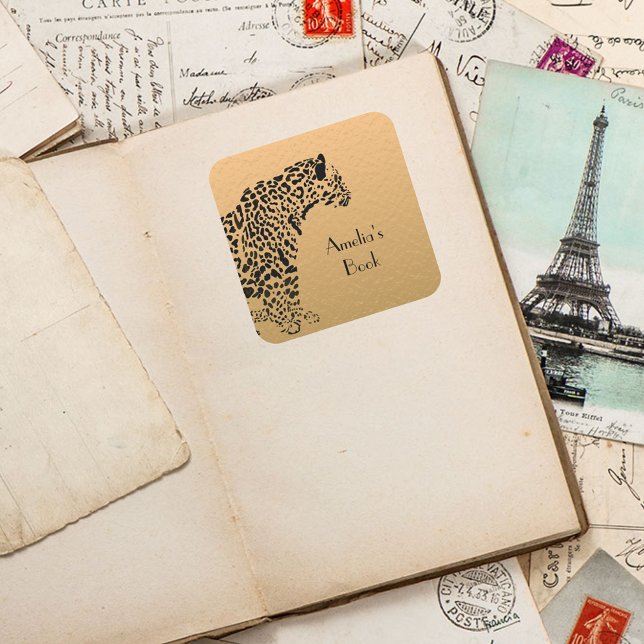 Personalised Jaguar This book Belongs to Square Sticker (Creator Uploaded)