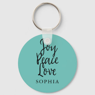 Personalised Joy Peace Love Inspirational Quote Keychain