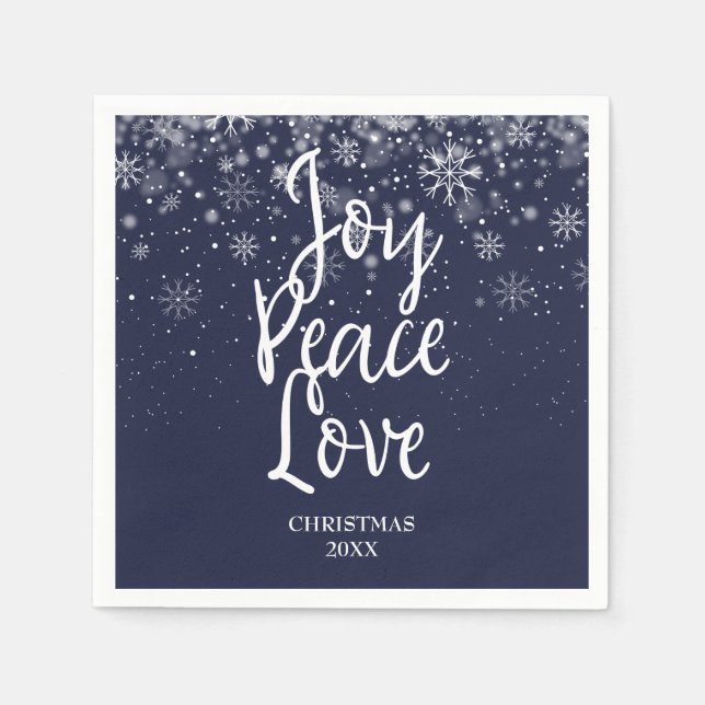 Personalised Joy Peace Love Navy Blue White Napkins (Front)