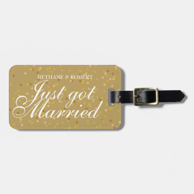 Personalised Just Got Married Gold Dust Confetti Luggage Tag (Front Horizontal)