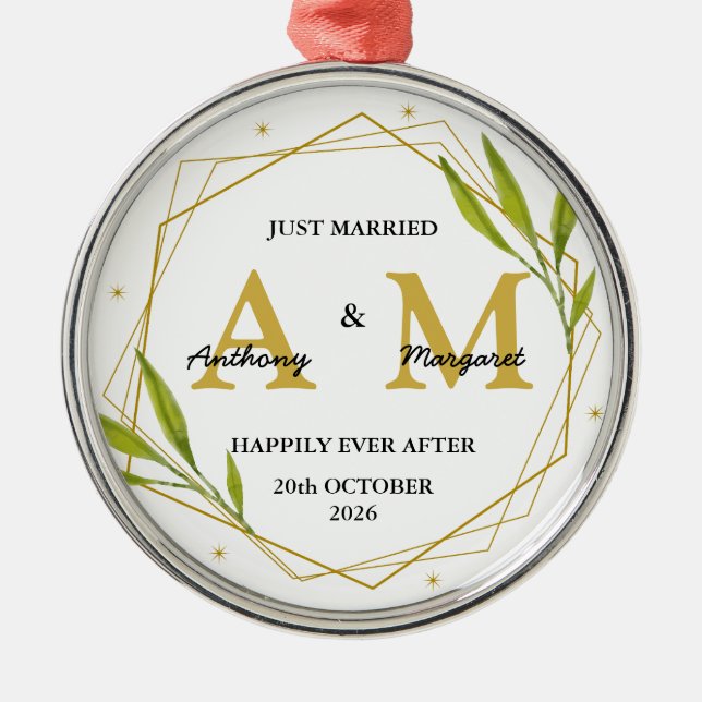 Personalised Just Married Gift Mr & Mrs Wedding Metal Ornament (Front)