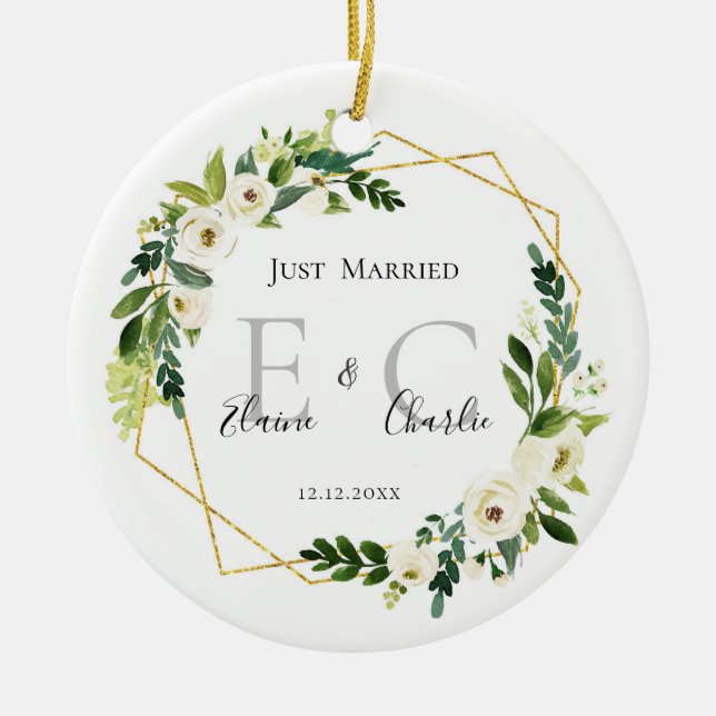 Personalised Just Married Names Mr & Mrs Ceramic Ornament (Front)