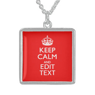 Personalised Keep Calm And Have Your Text on Red Sterling Silver Necklace