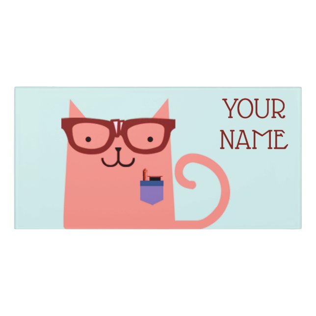 Personalised Kids Door Sign - Office Cat (Classic Front)