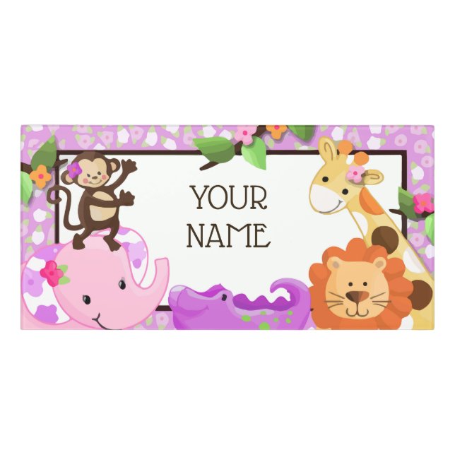 Personalised Kids Door Sign - Pink Jungle (Classic Front)