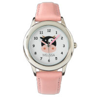 Personalised kid's watch with funny cow cartoon