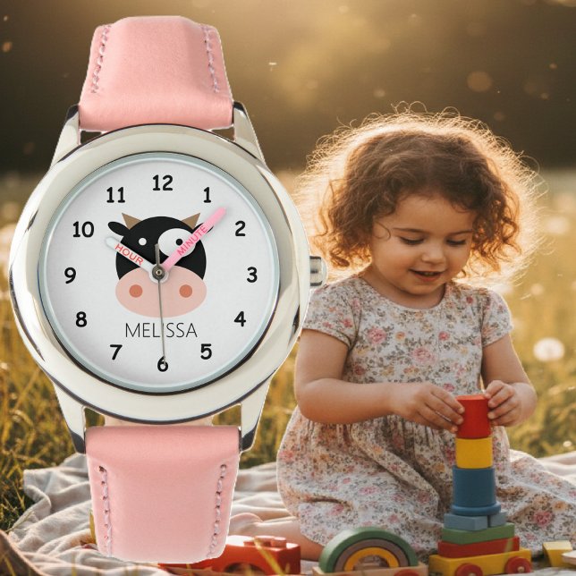 Personalised kid's watch with funny cow cartoon (cow watch for kids)