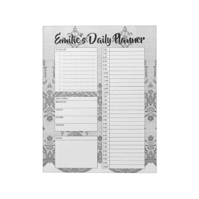 Personalised Lace Daily Planner Organiser Diary Notepad Zazzle