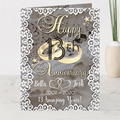 Personalised Lace Theme 13th Wedding Anniversary Card