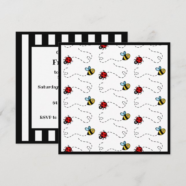 Personalised Ladybird and Bumblebee Invitation (Front/Back)