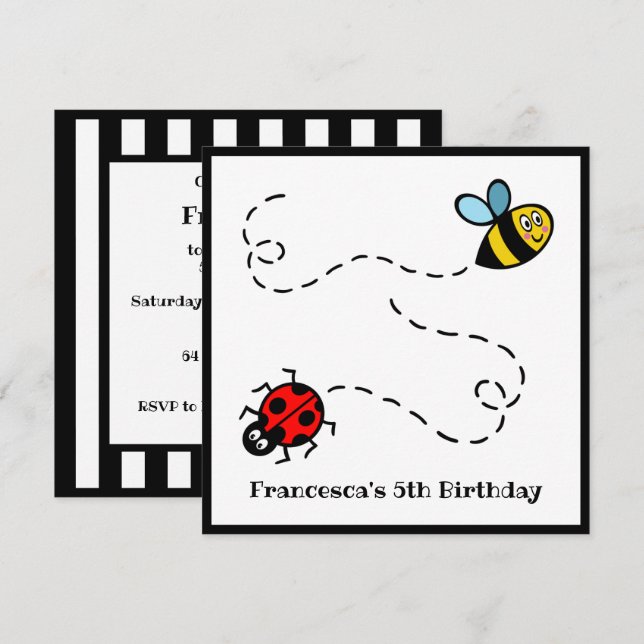 Personalised Ladybird and Bumblebee Invitation (Front/Back)