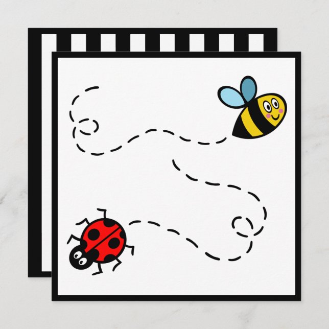 Personalised Ladybird and Bumblebee Invitation (Front/Back)