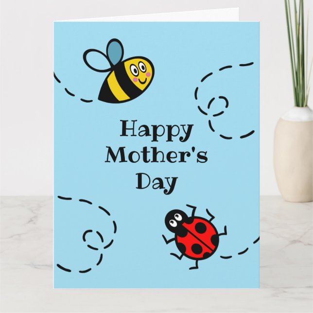 Personalised Ladybird + Bumblebee Mother's Day Car Card (Front)