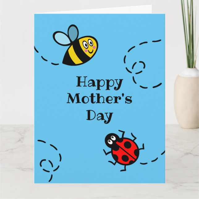 Personalised Ladybird + Bumblebee Mother's Day Car Card (Front)