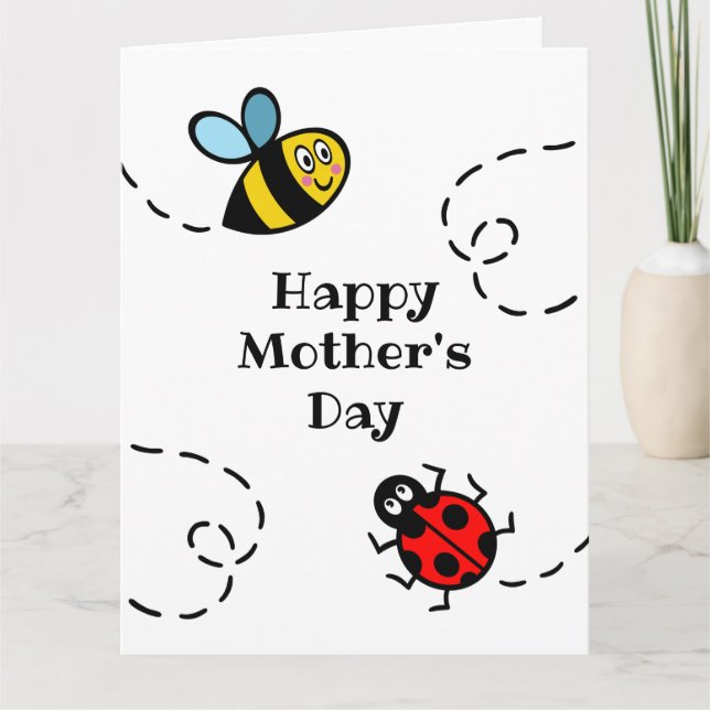 Personalised Ladybird + Bumblebee Mother's Day Car Card (Front)