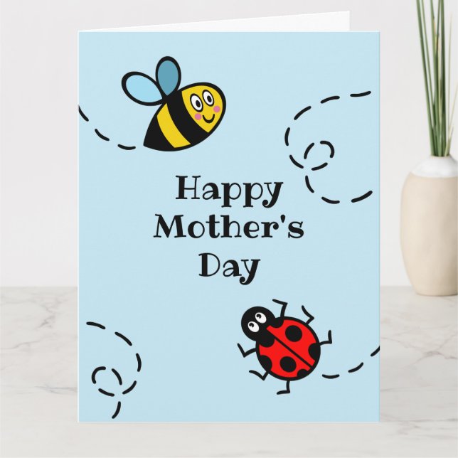 Personalised Ladybird + Bumblebee Mother's Day Car Card (Front)