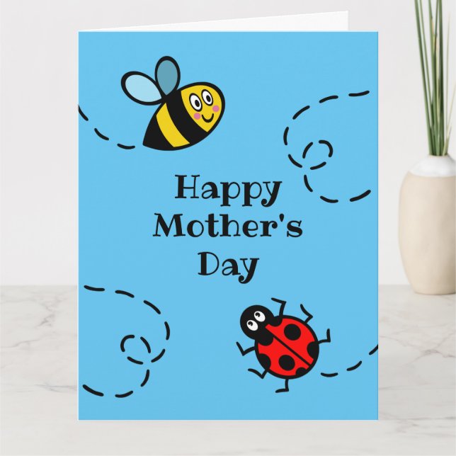 Personalised Ladybird + Bumblebee Mother's Day Card (Front)