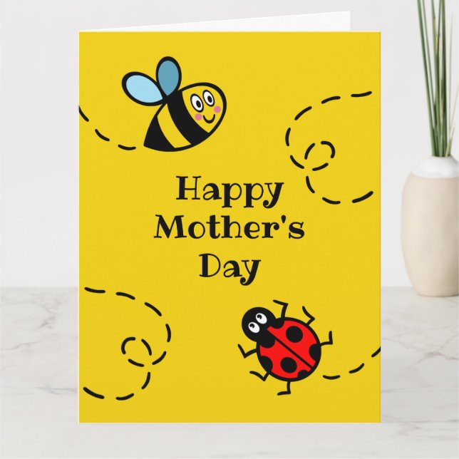 Personalised Ladybird + Bumblebee Mother's Day  Card (Front)