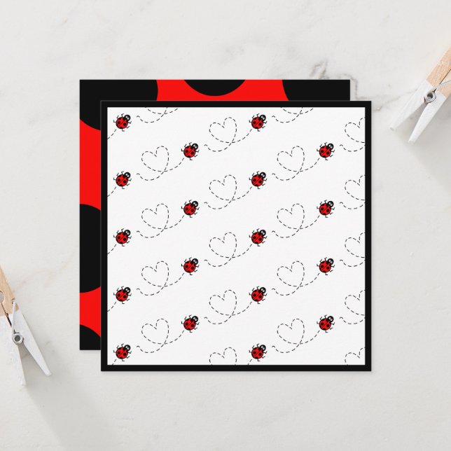 Personalised Ladybird Heart Pattern Invitation (Front/Back In Situ)