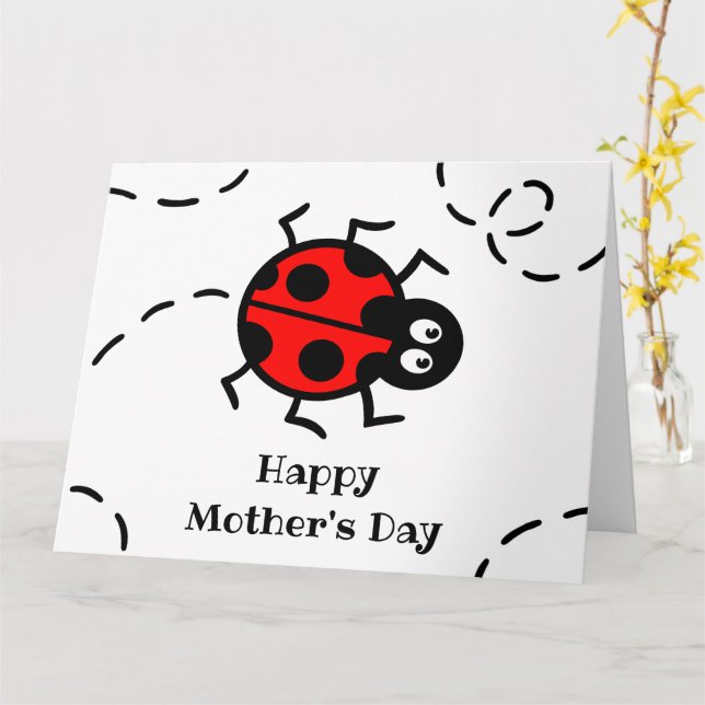 Personalised Ladybird Ladybug Mother's Day Card (Yellow Flower)
