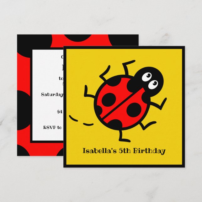 Personalised Ladybird Pattern Invitation (Front/Back)