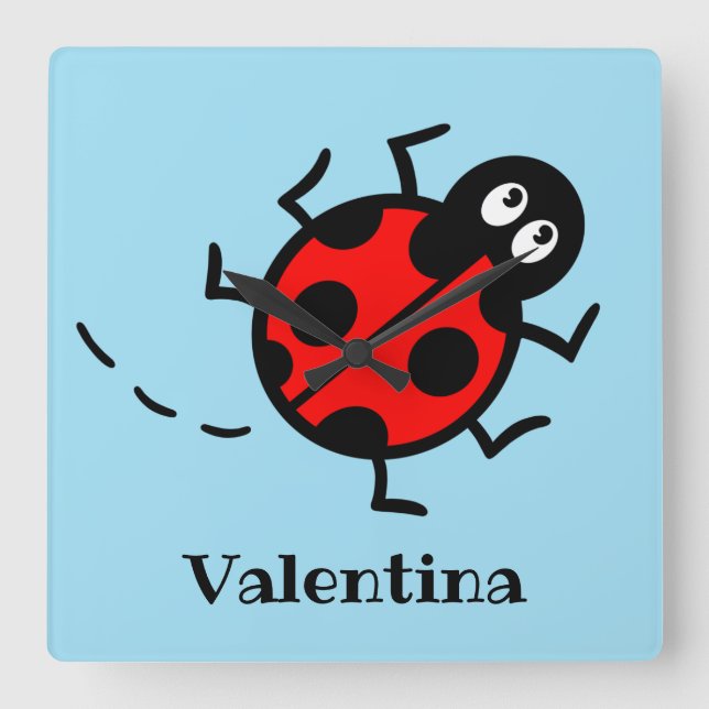 Personalised Ladybird Pattern Square Wall Clock (Front)