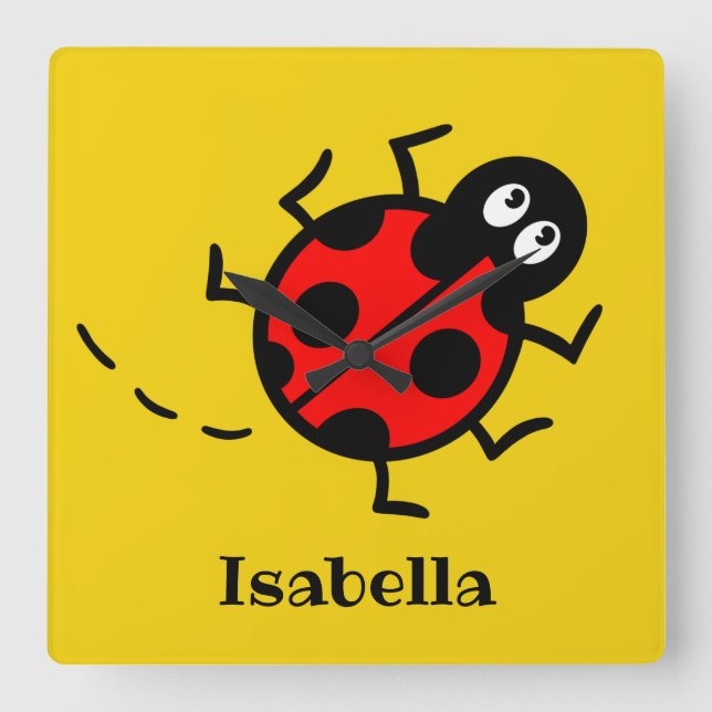 Personalised Ladybird Pattern Square Wall Clock (Front)