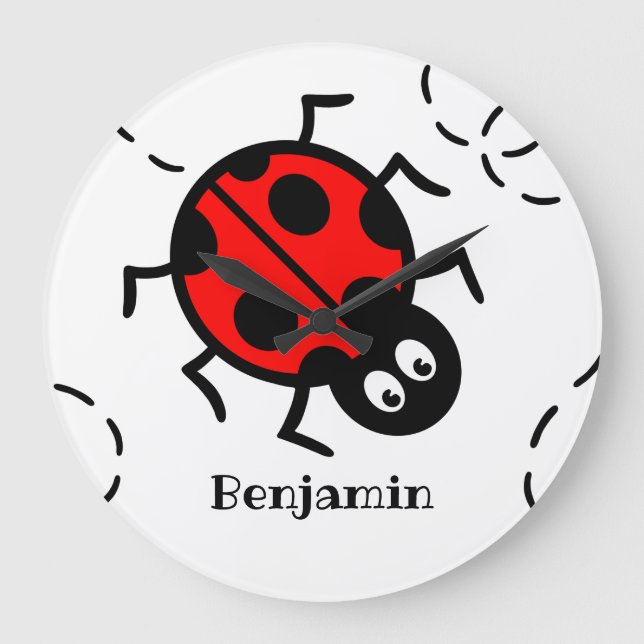Personalised Ladybird Pattern Wall Clock (Front)