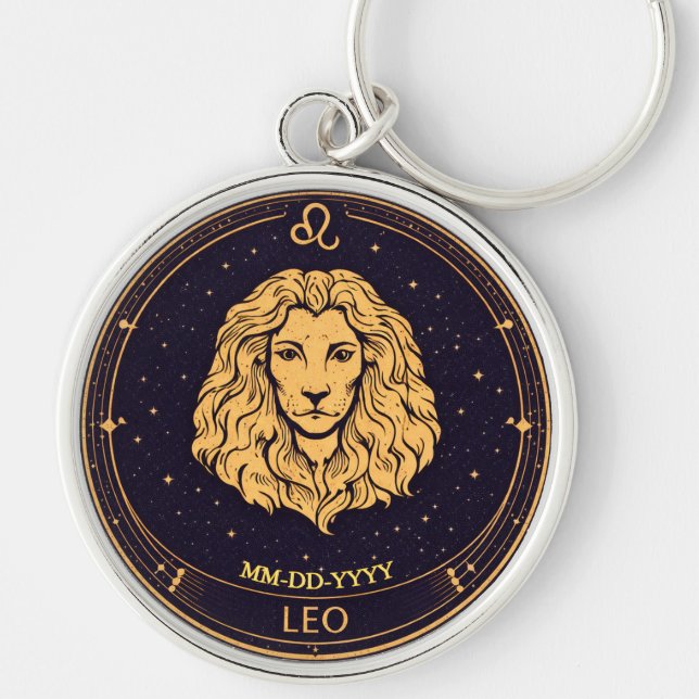Personalised Leo Zodiac Keychain with Birth Date (Front)
