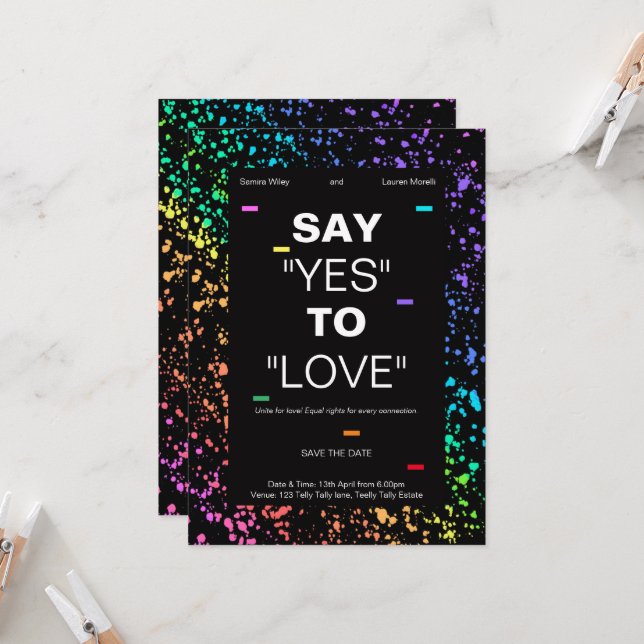 Personalised LGBTQ digital modern black wedding Invitation (Front/Back In Situ)