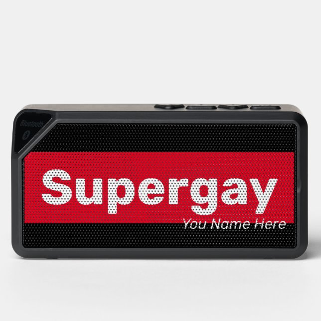 Personalised LGBTQ Pride Vintage Supergay Bluetooth Speaker (Front)