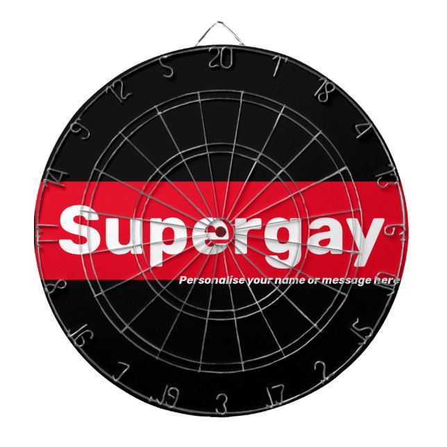 Personalised LGBTQ Pride Vintage Supergay Dart Board (Front)