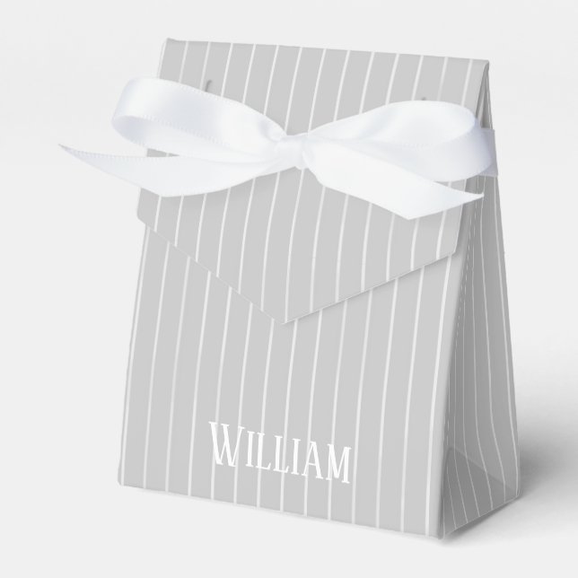 Personalised light grey pinstripes favor boxes (Front Side)