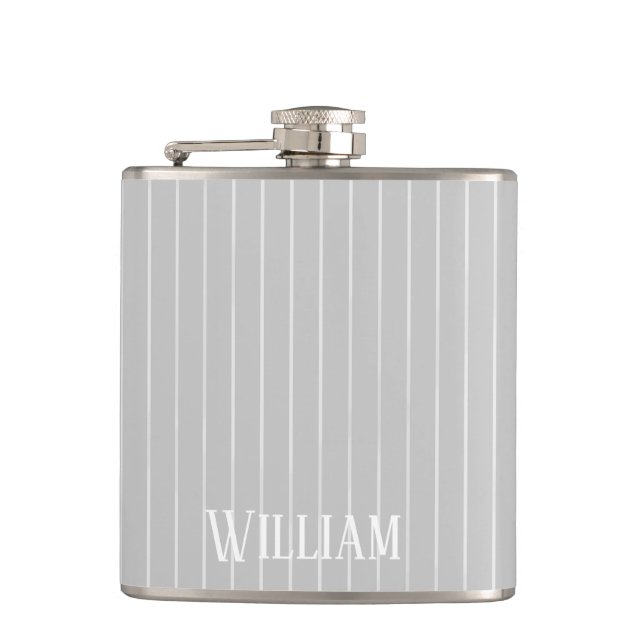 Personalised light grey pinstripes flask (Front)