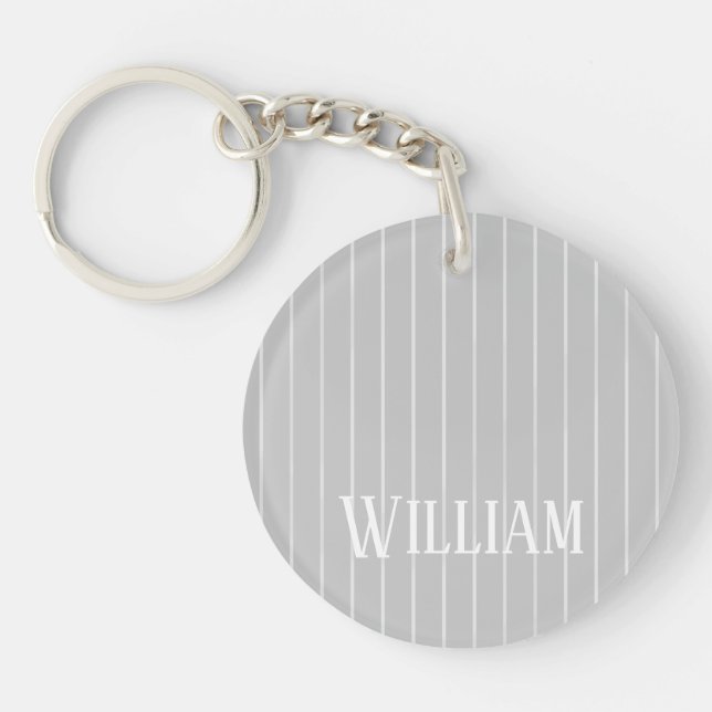 Personalised light grey pinstripes keychain (Front)