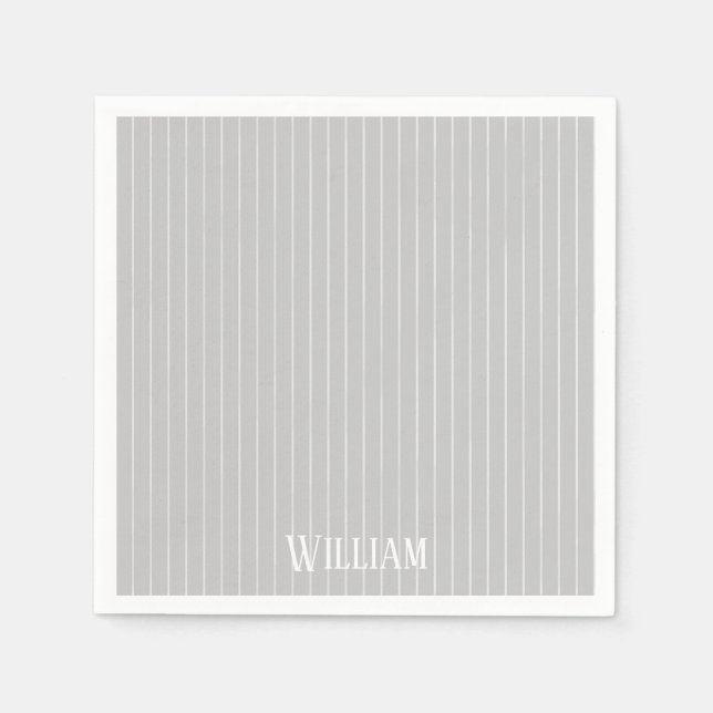Personalised light grey pinstripes napkins (Front)