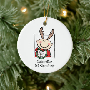 Personalised Light Skin Tone Baby Face Baby's 1st Ceramic Ornament