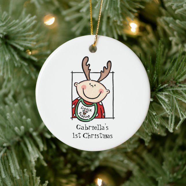 Personalised Light Skin Tone Baby Face Baby's 1st Ceramic Ornament (Tree)