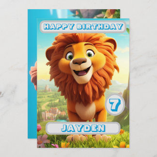 Personalised Lion Birthday Card Kids Name Age