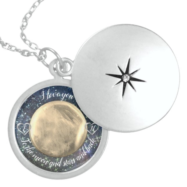 Personalised Love You To The Moon And Stars Locket Necklace (Front)