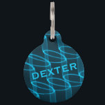 Personalised Luminous Cool Blue Waves Pet ID Tag<br><div class="desc">Abstract glowing blue wave pattern on black background.</div>