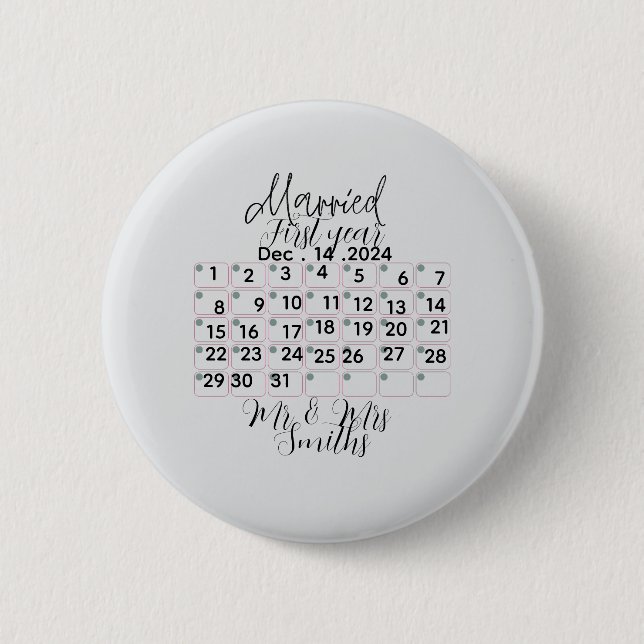Personalised Married Calendar Date  Button (Front)