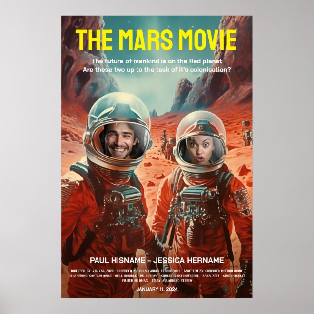 Personalised Mars Adventure Science Fiction Film Poster (Front)