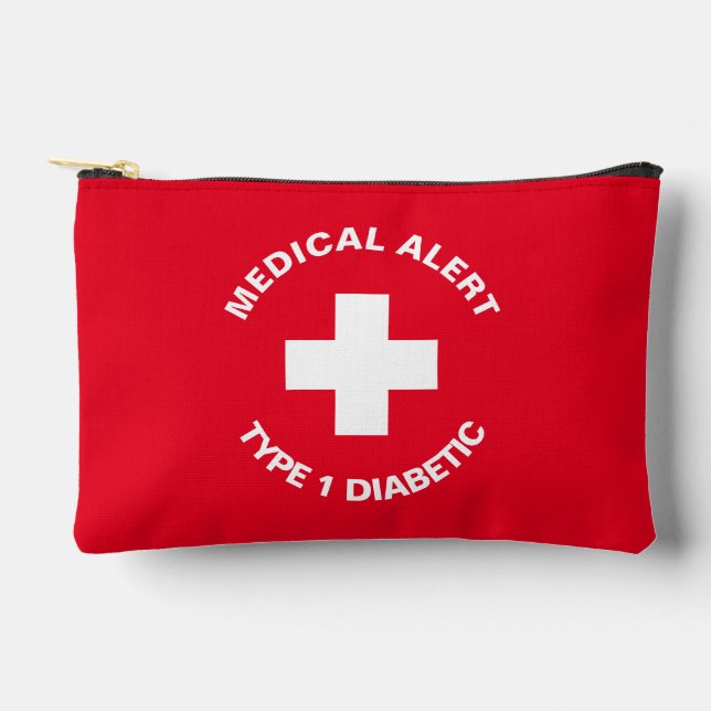 Personalised Medical Alert  Diabetic Red  Accessory Pouch (Front)